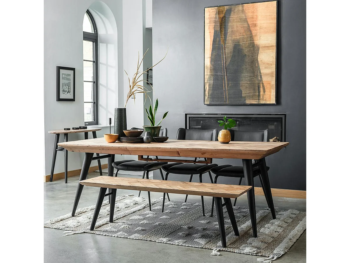 Table extensible en bois recyclé FSC motif chevron 160-211 cm FAGA