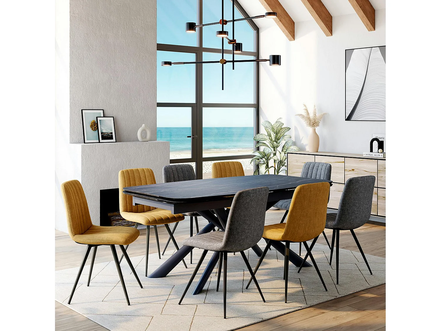 Table extensible en céramique noire marbrée oblongue 180-280 cm LOMBARDIE