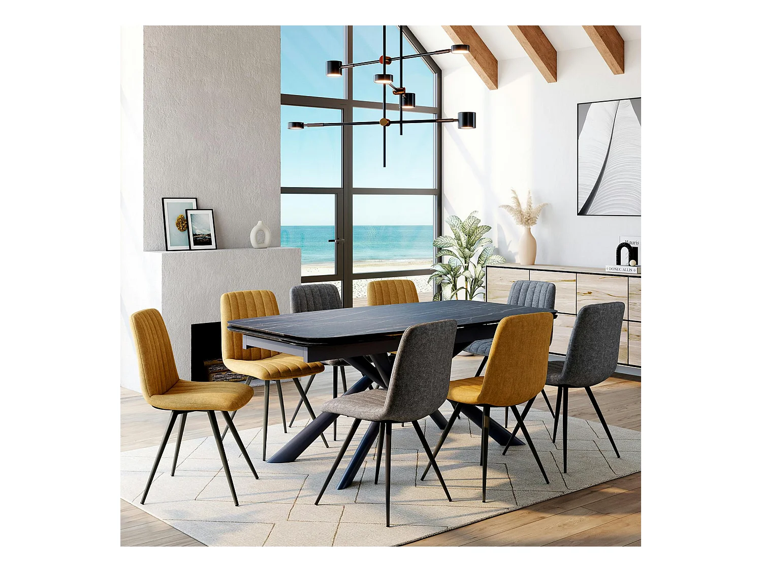 Table extensible en céramique noire marbrée oblongue 180-280 cm LOMBARDIE