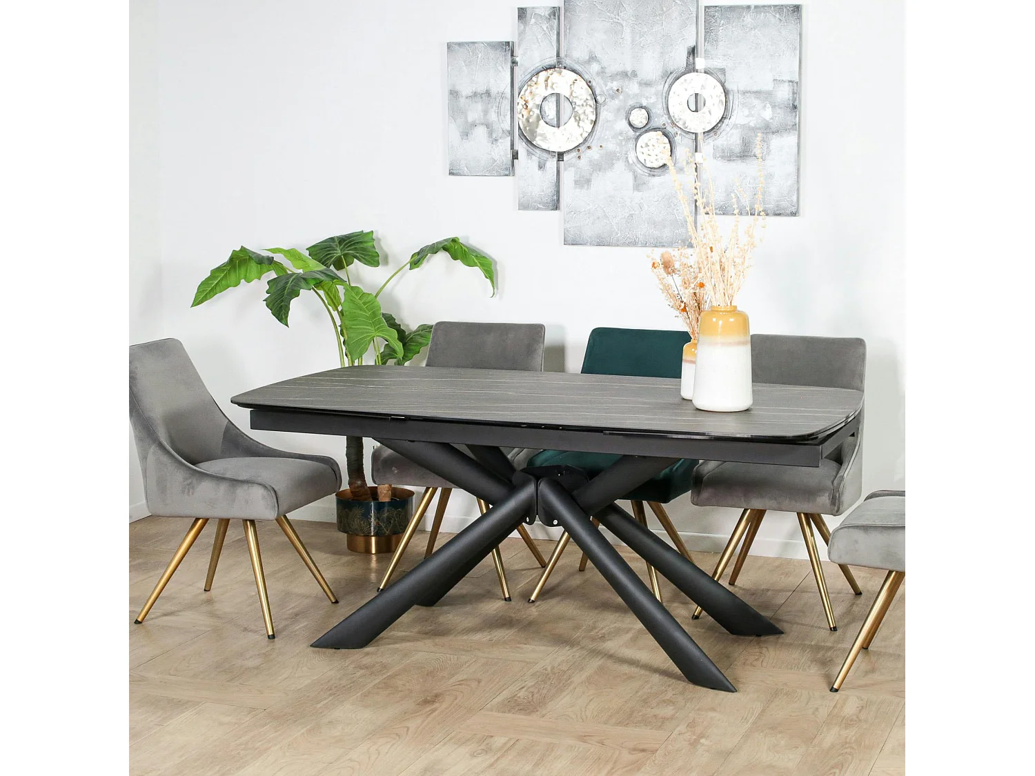 Table extensible en céramique noire marbrée oblongue 180-280 cm LOMBARDIE