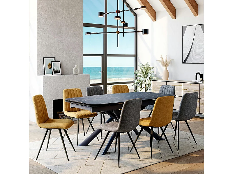 Table extensible en céramique noire marbrée oblongue 180-280 cm LOMBARDIE