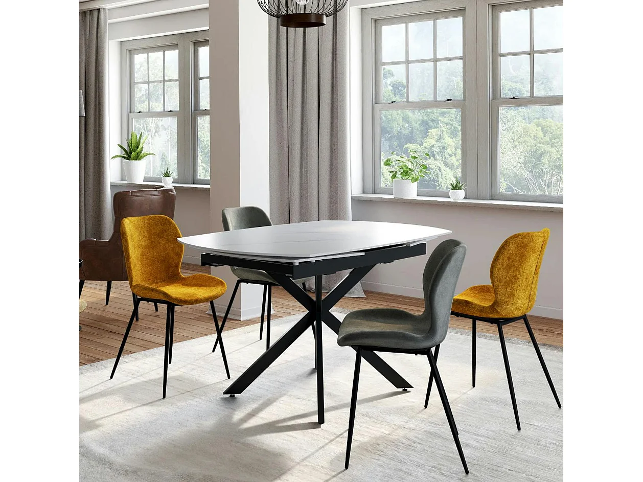 Table extensible céramique marbrée blanche pied mikado 140-200 cm OTTAWA