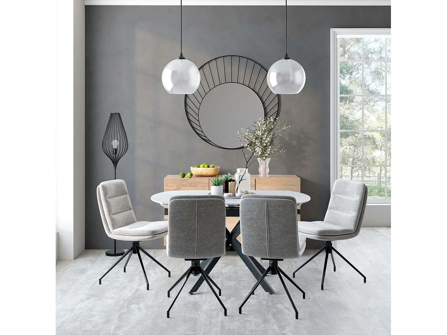Table extensible céramique marbrée blanche pied mikado 140-200 cm OTTAWA
