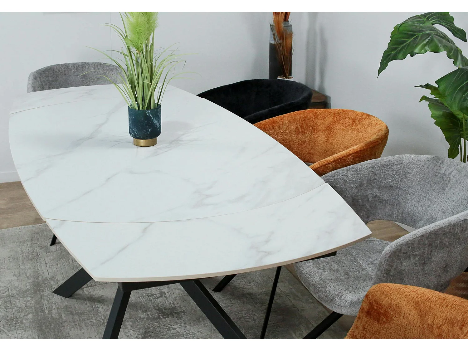 Table extensible céramique marbrée blanche pied mikado 140-200 cm OTTAWA