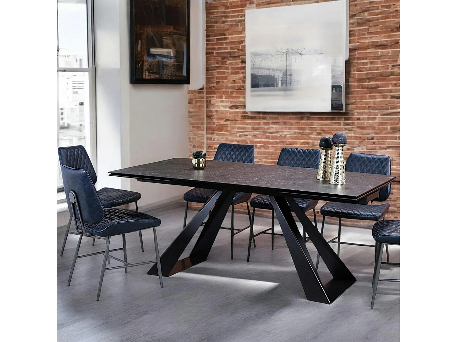 Table à manger extensible en céramique grise 180-280 LOMBARDIE