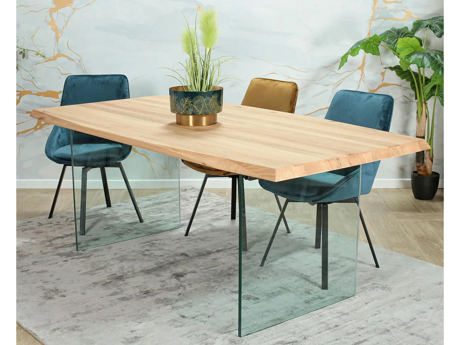 Table extensible design en bois de chêne blanc et verre 200 cm MESSINE