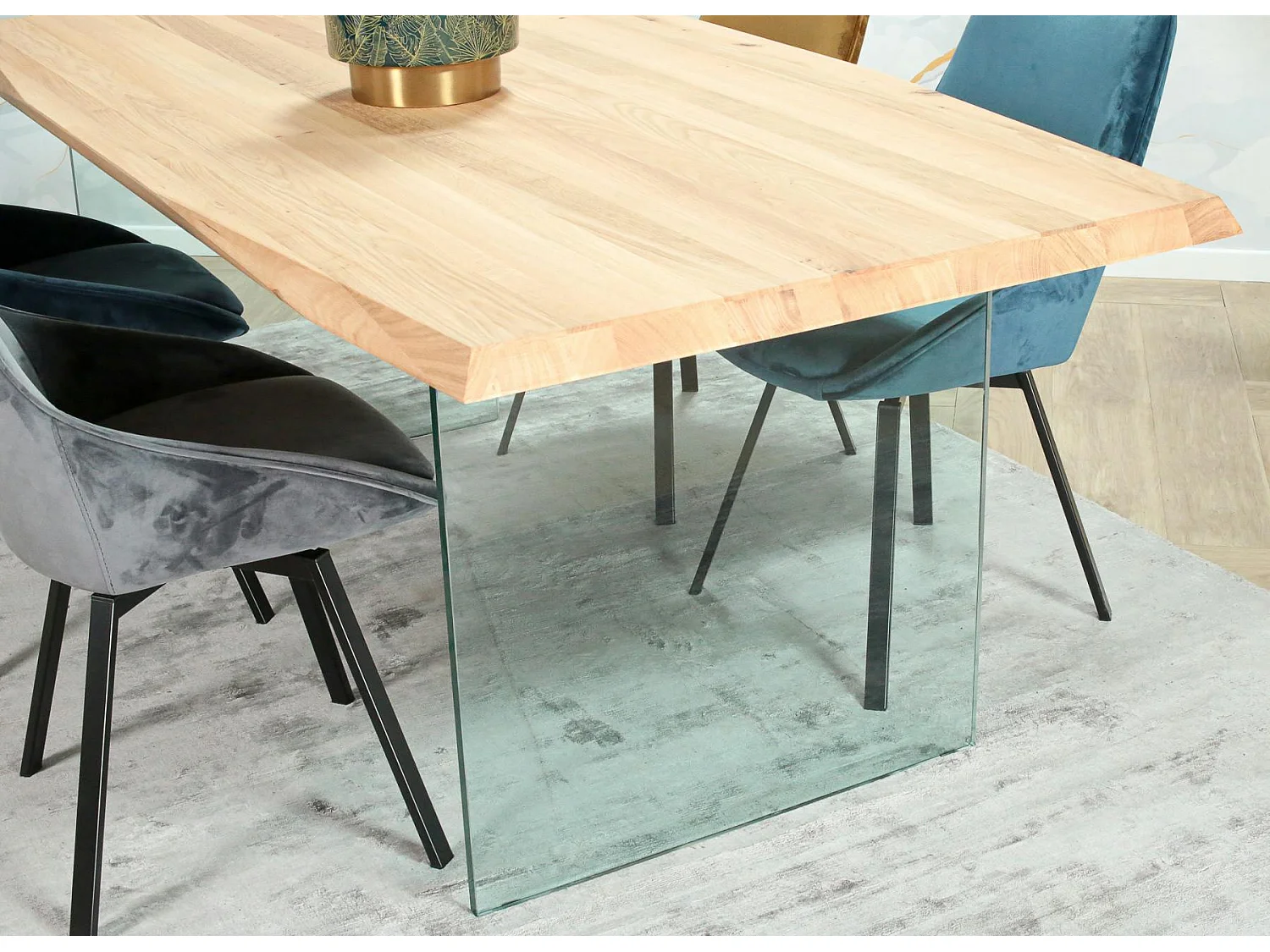 Table extensible design en bois de chêne blanc et verre 200 cm MESSINE