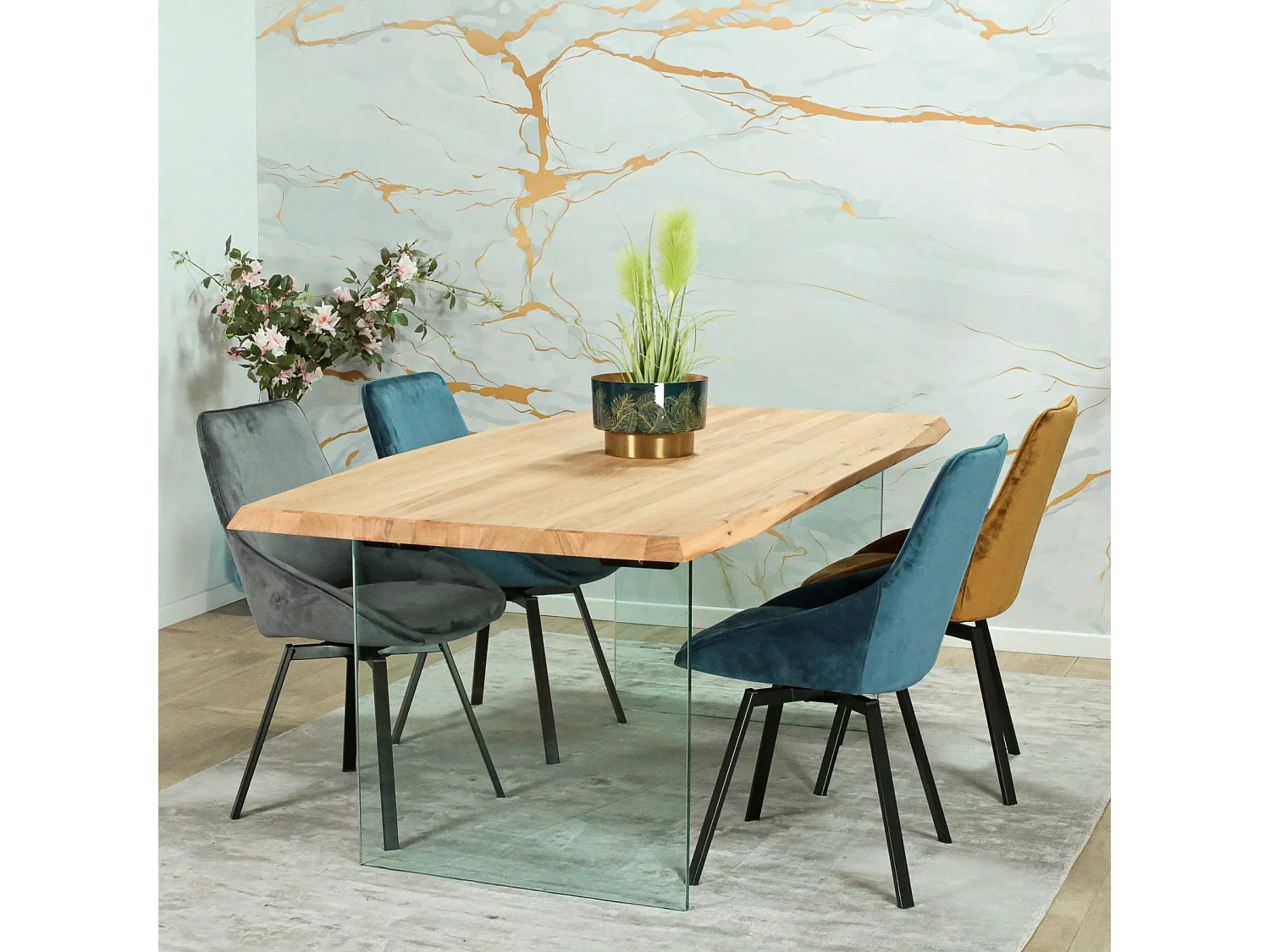 Table extensible design en bois de chêne blanc et verre 200 cm MESSINE