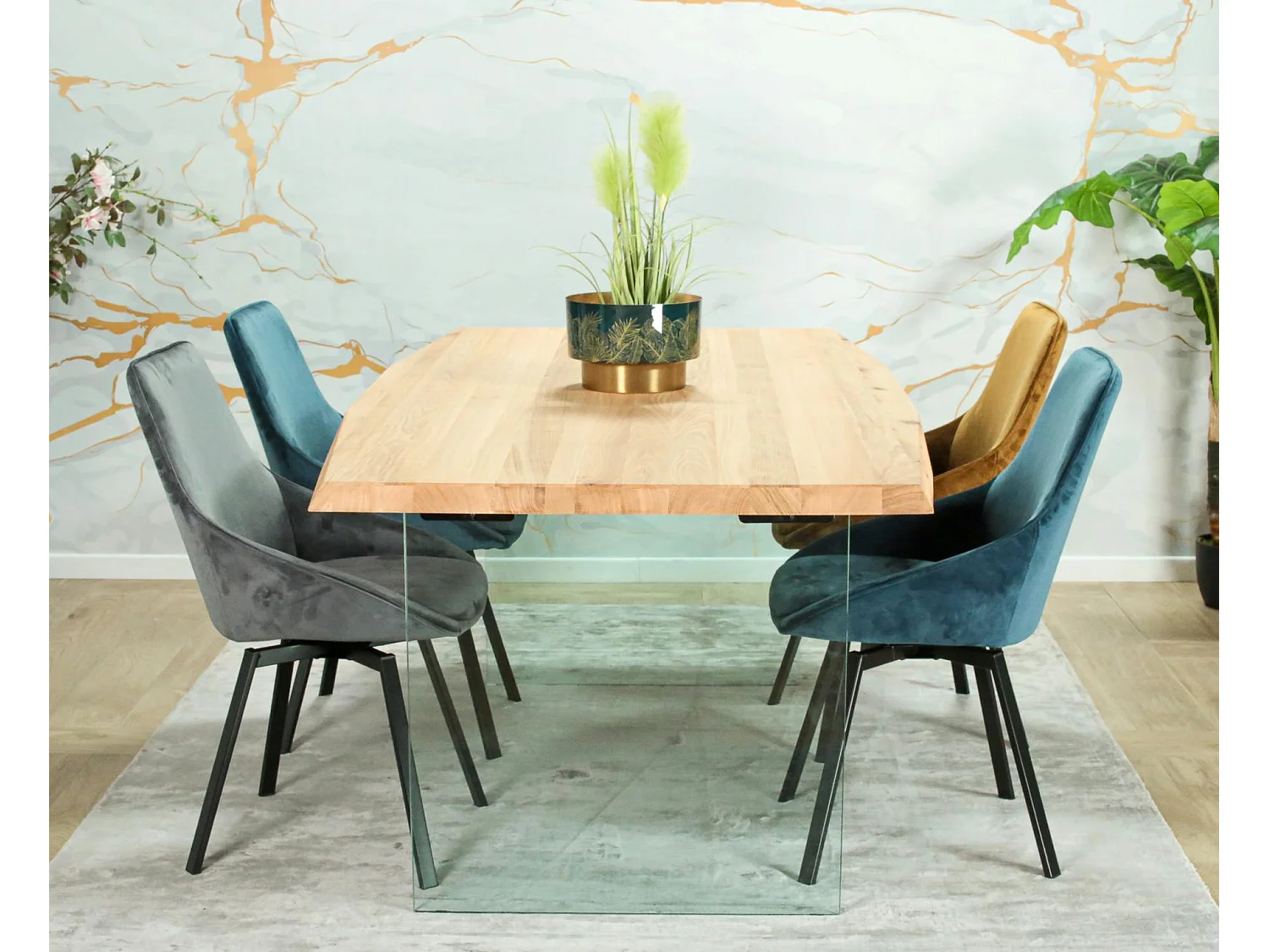 Table extensible design en bois de chêne blanc et verre 200 cm MESSINE