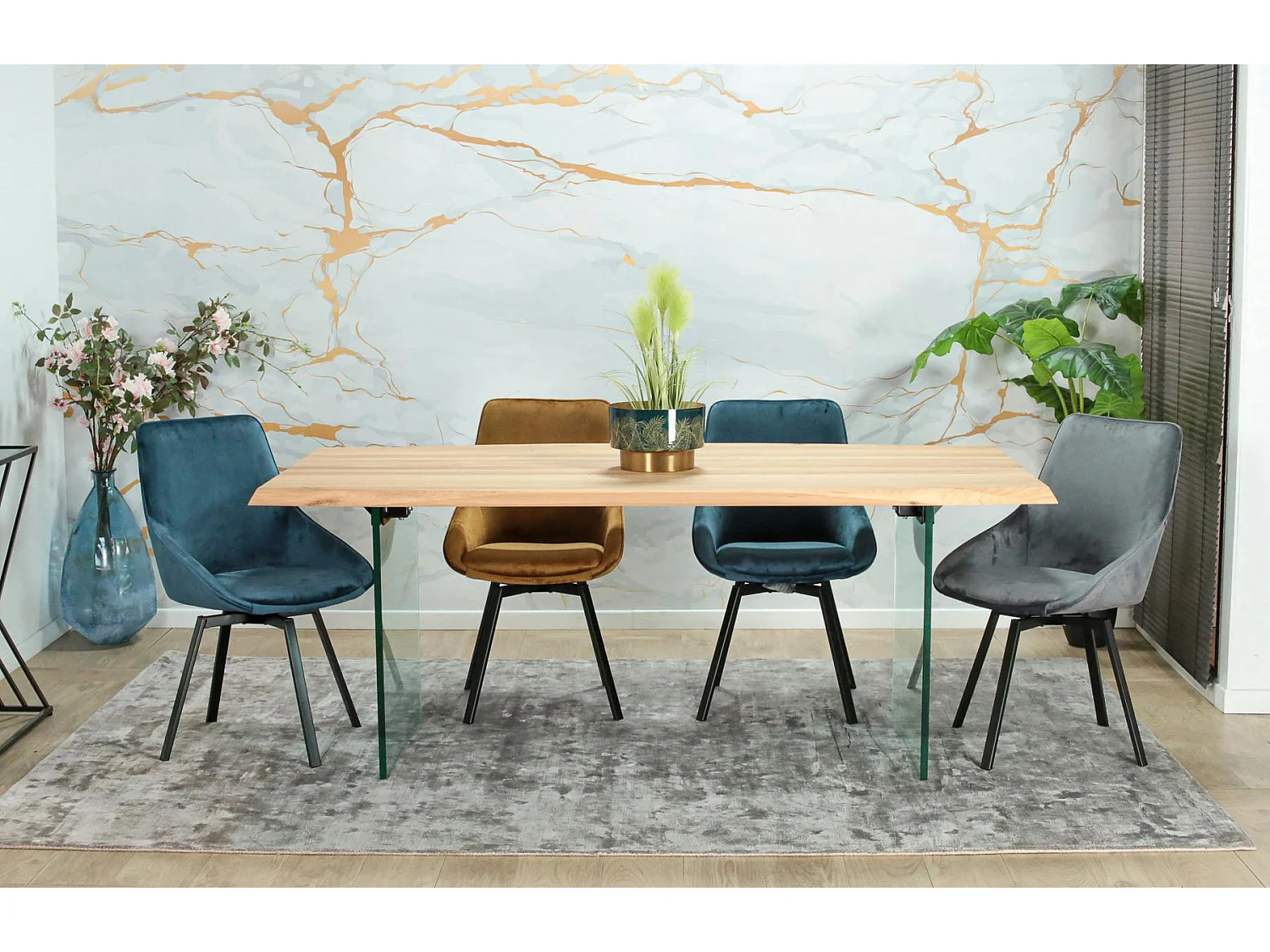 Table extensible design en bois de chêne blanc et verre 200 cm MESSINE