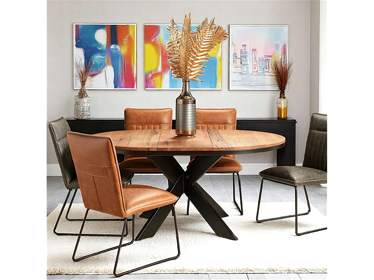 Table ronde extensible en chêne brun 120 cm PALERME