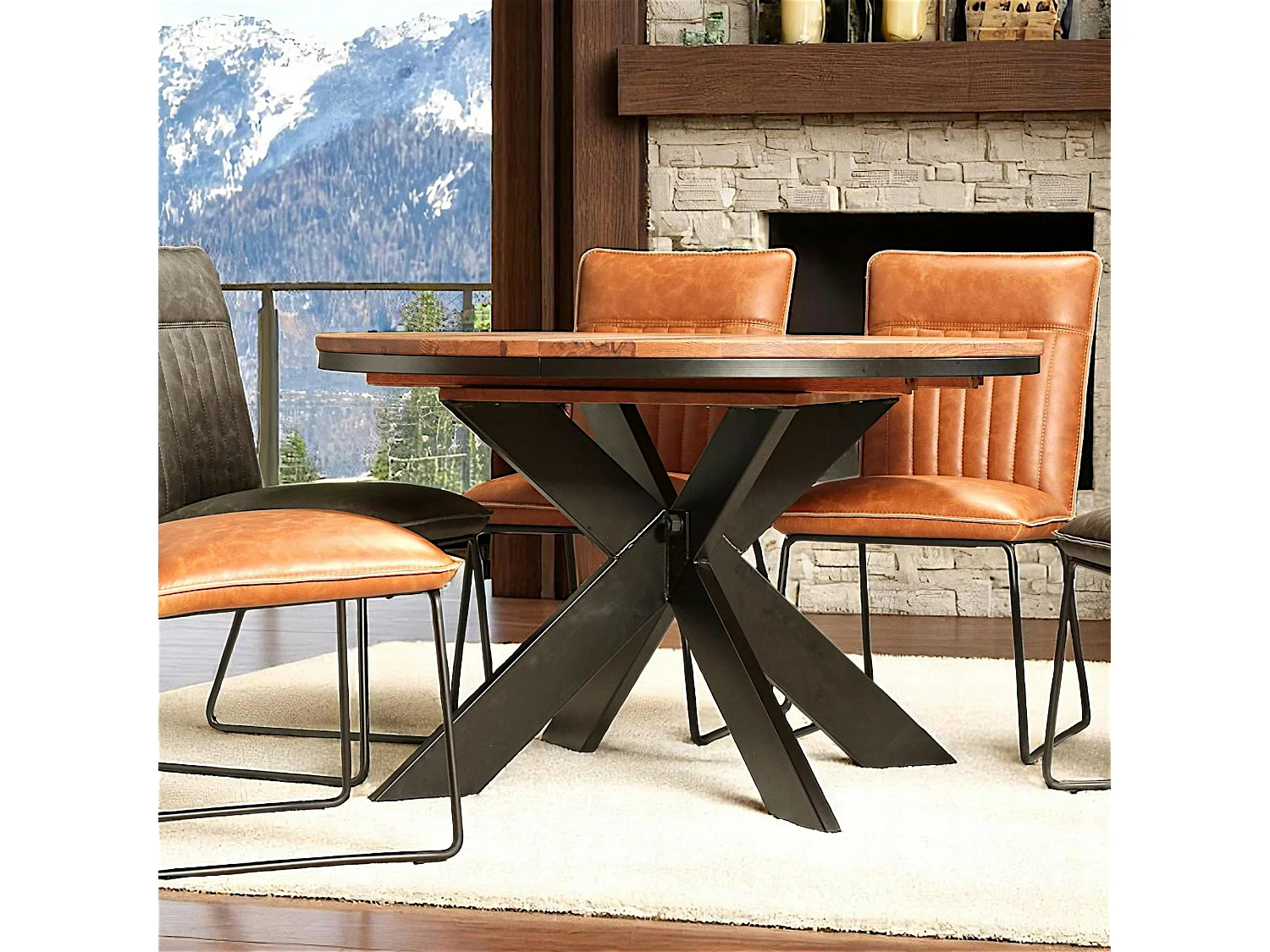 Table ronde extensible en chêne brun 120 cm PALERME