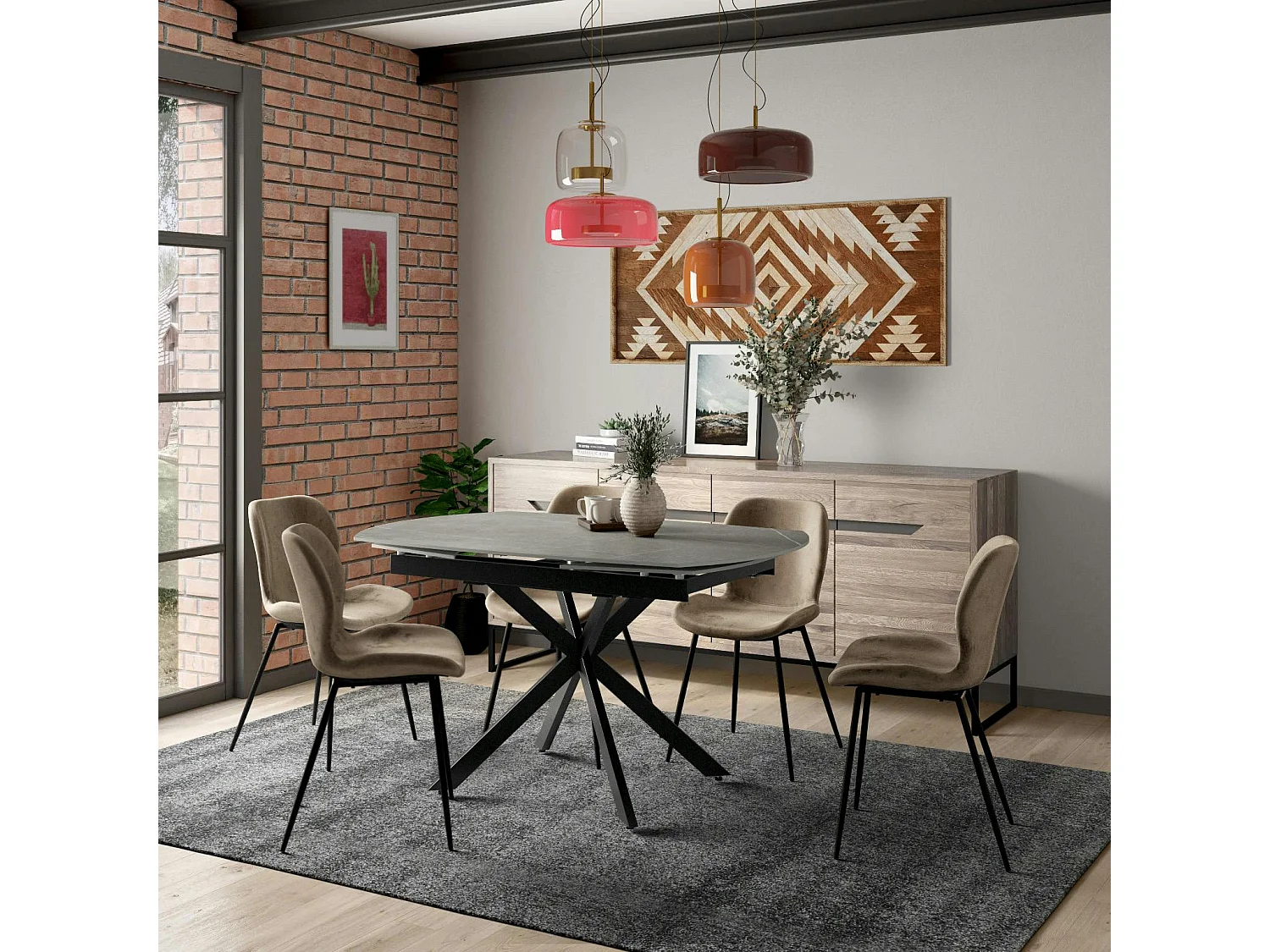 Table extensible céramique grise pied mikado 140-200 cm OTTAWA