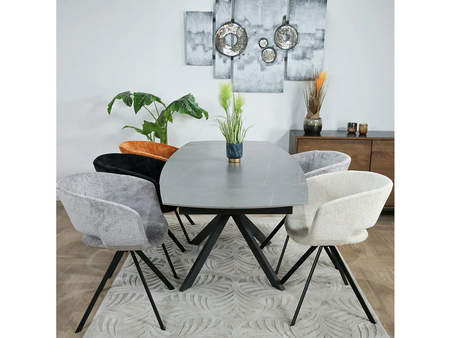 Table extensible céramique grise pied mikado 140-200 cm OTTAWA