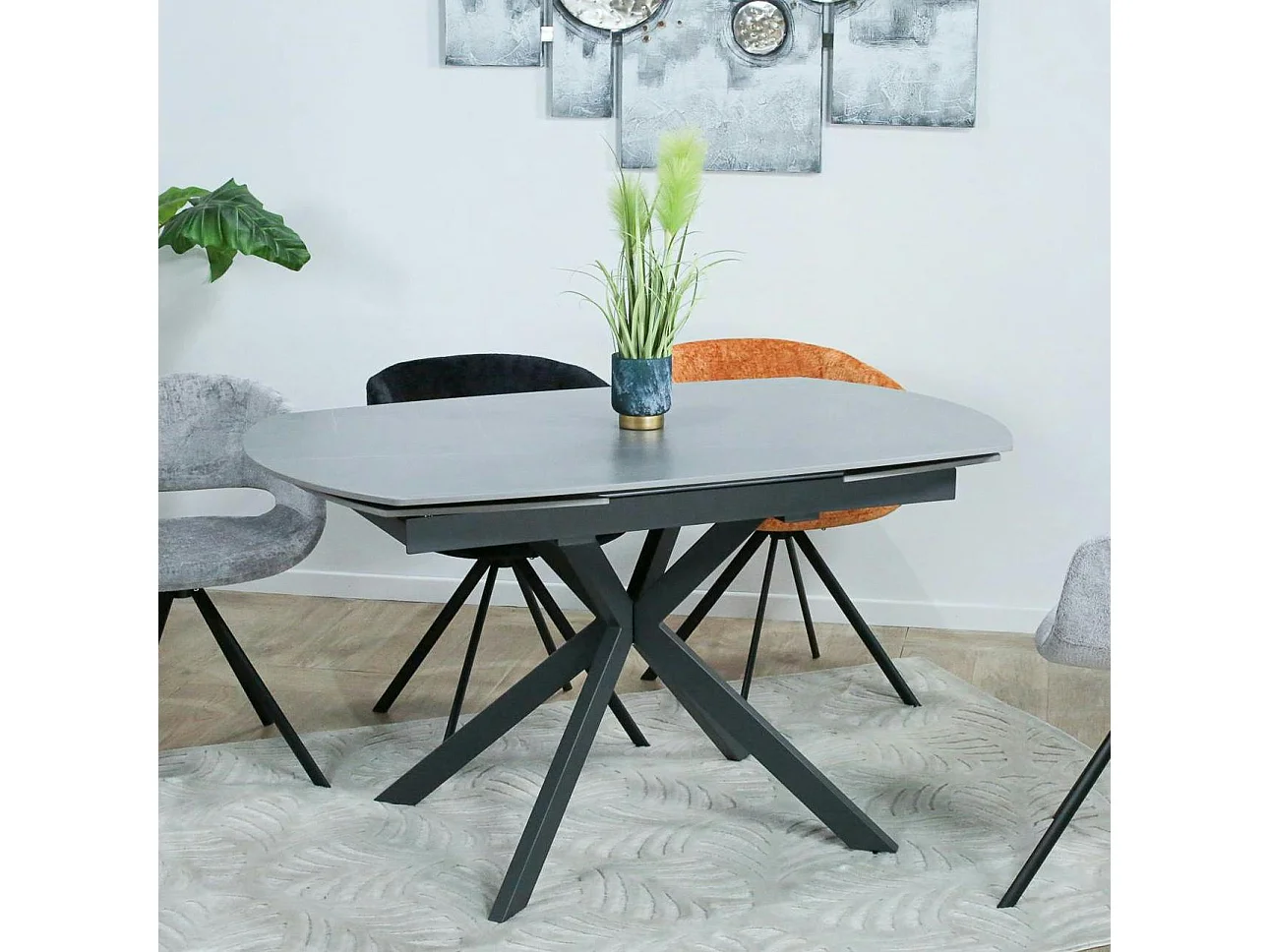 Table extensible céramique grise pied mikado 140-200 cm OTTAWA