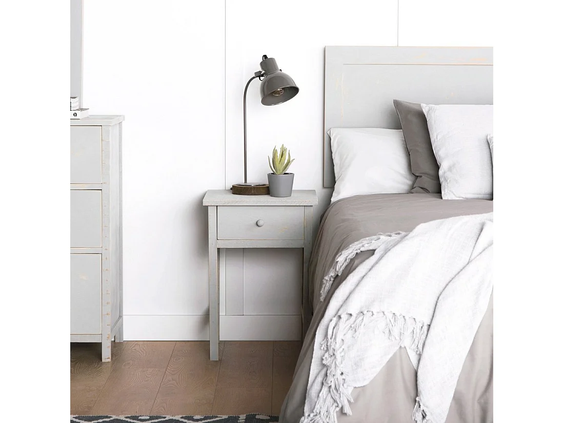 Mesita de noche 1 cajón de Madera Gris decapado 60 x 42- Folk