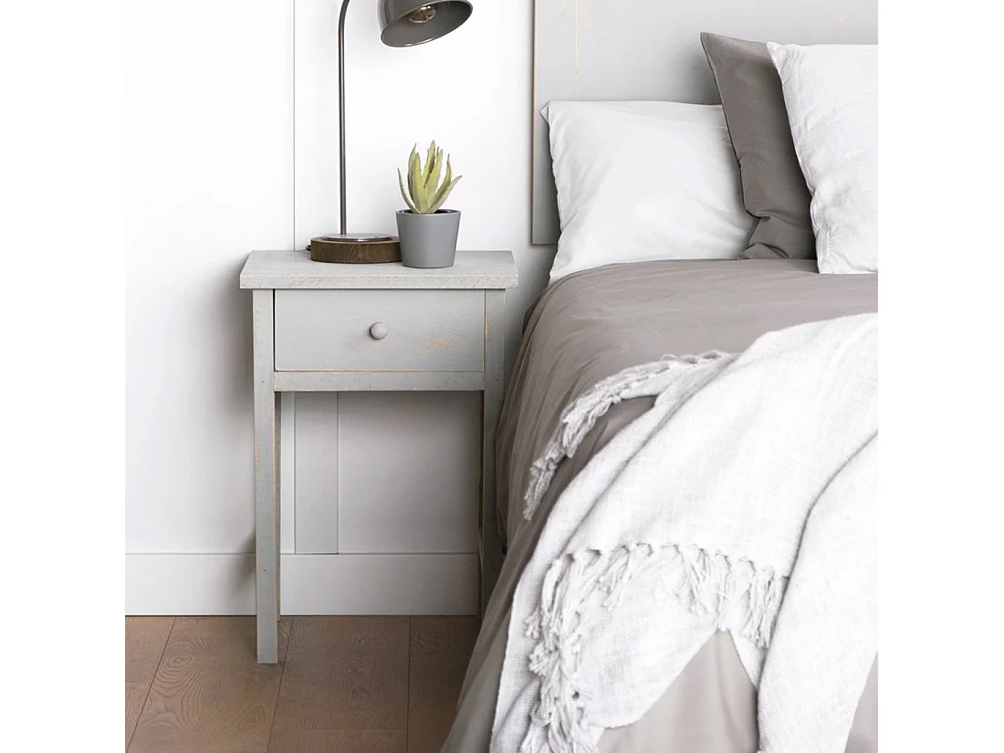 Mesita de noche 1 cajón de Madera Gris decapado 60 x 42- Folk