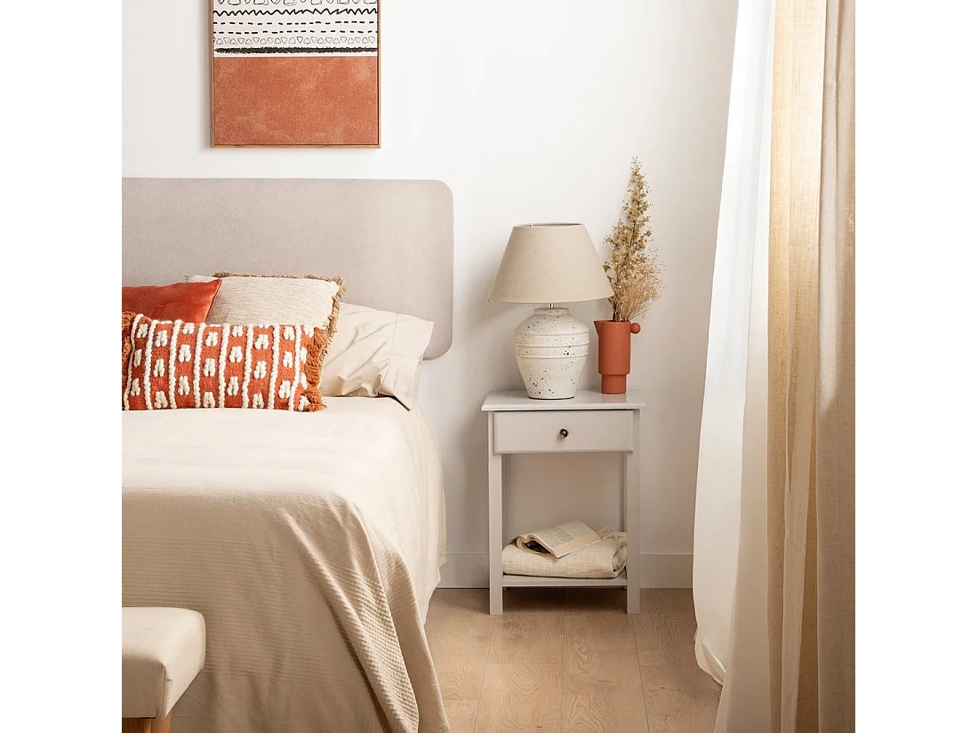 Table de chevet 1 tiroir en laqué gris perle 46x60 cm-Ruan