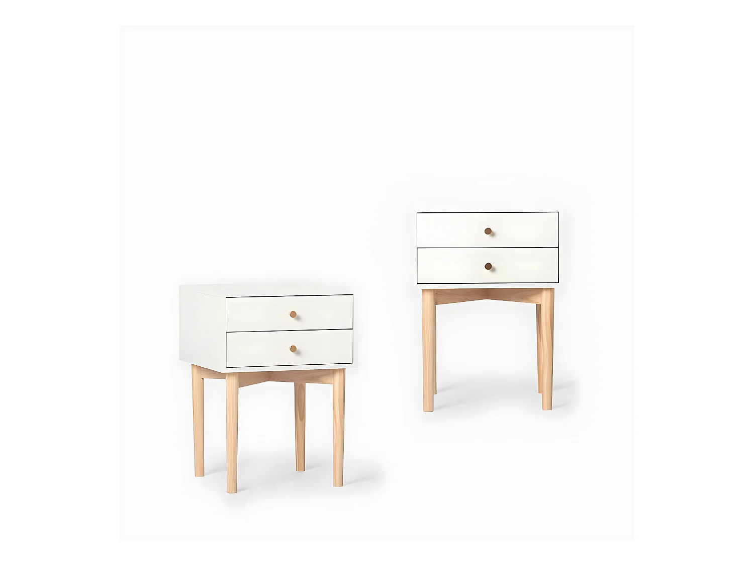 Table de chevet 2 tiroirs en laqué blanc 40x56.5 cm-Vichy