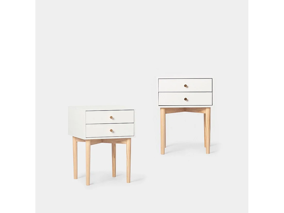 Table de chevet 2 tiroirs en laqué blanc 40x56.5 cm-Vichy