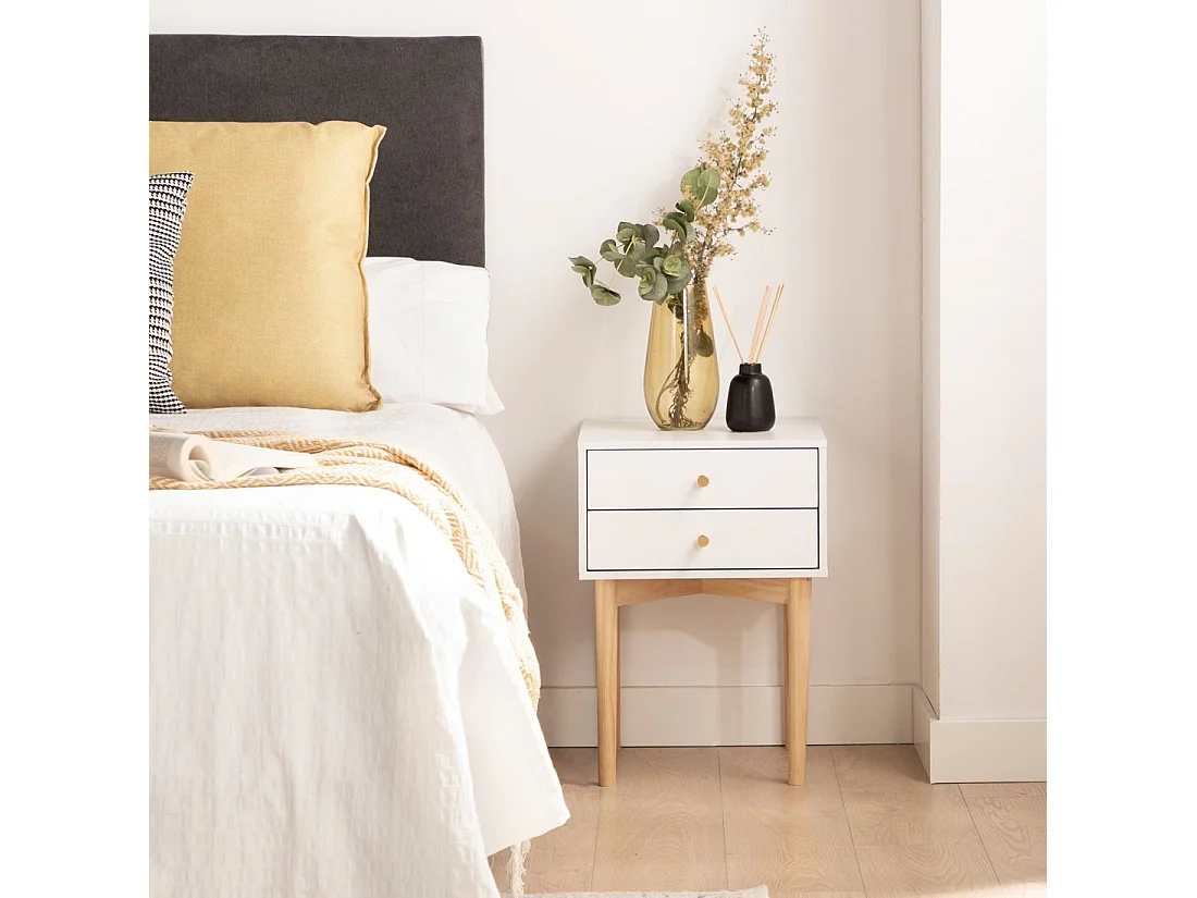 Table de chevet 2 tiroirs en laqué blanc 40x56.5 cm-Vichy