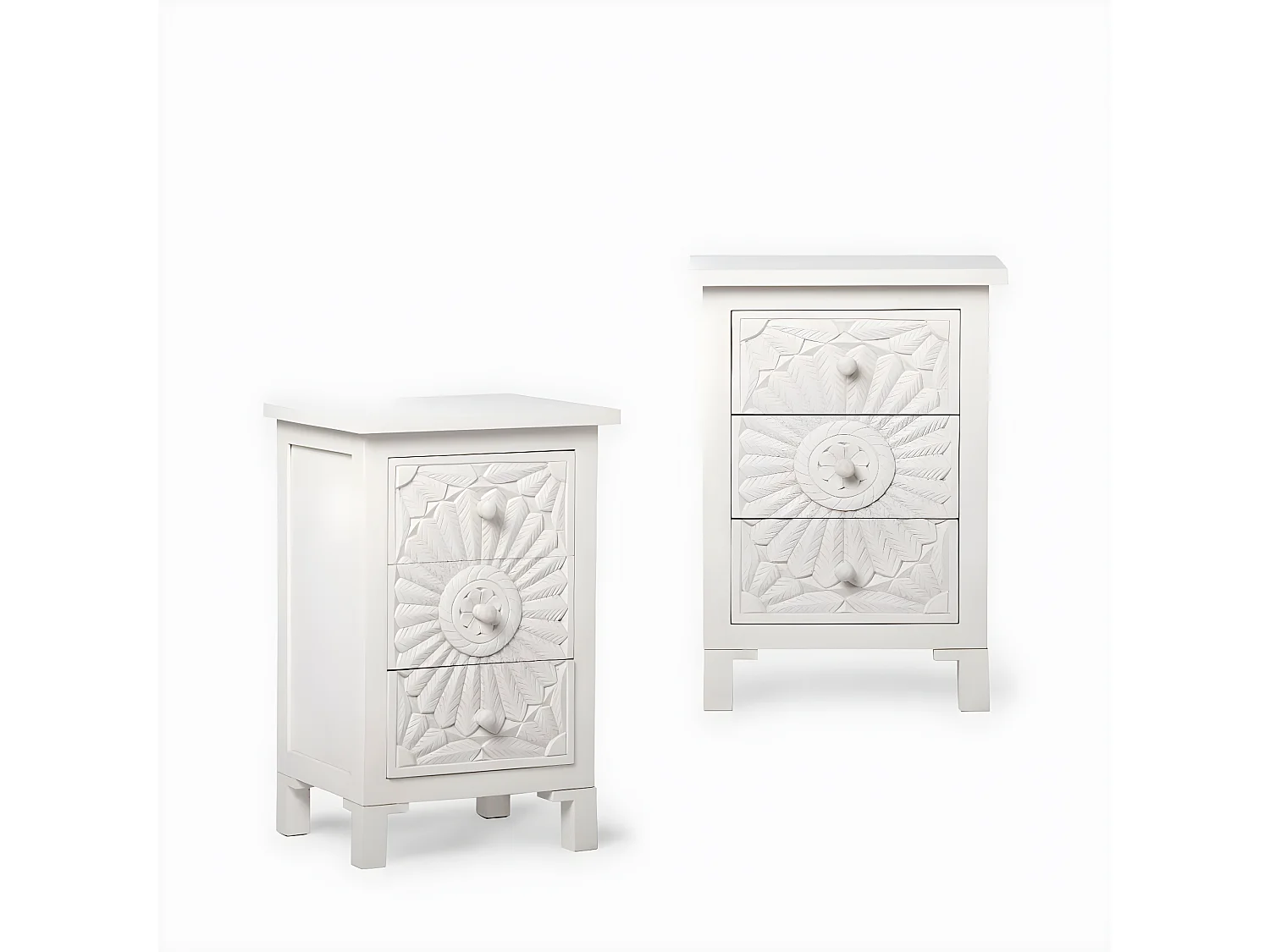 Mesita de noche 3 cajones de Madera Blanco decapado 70 x 45- Indra