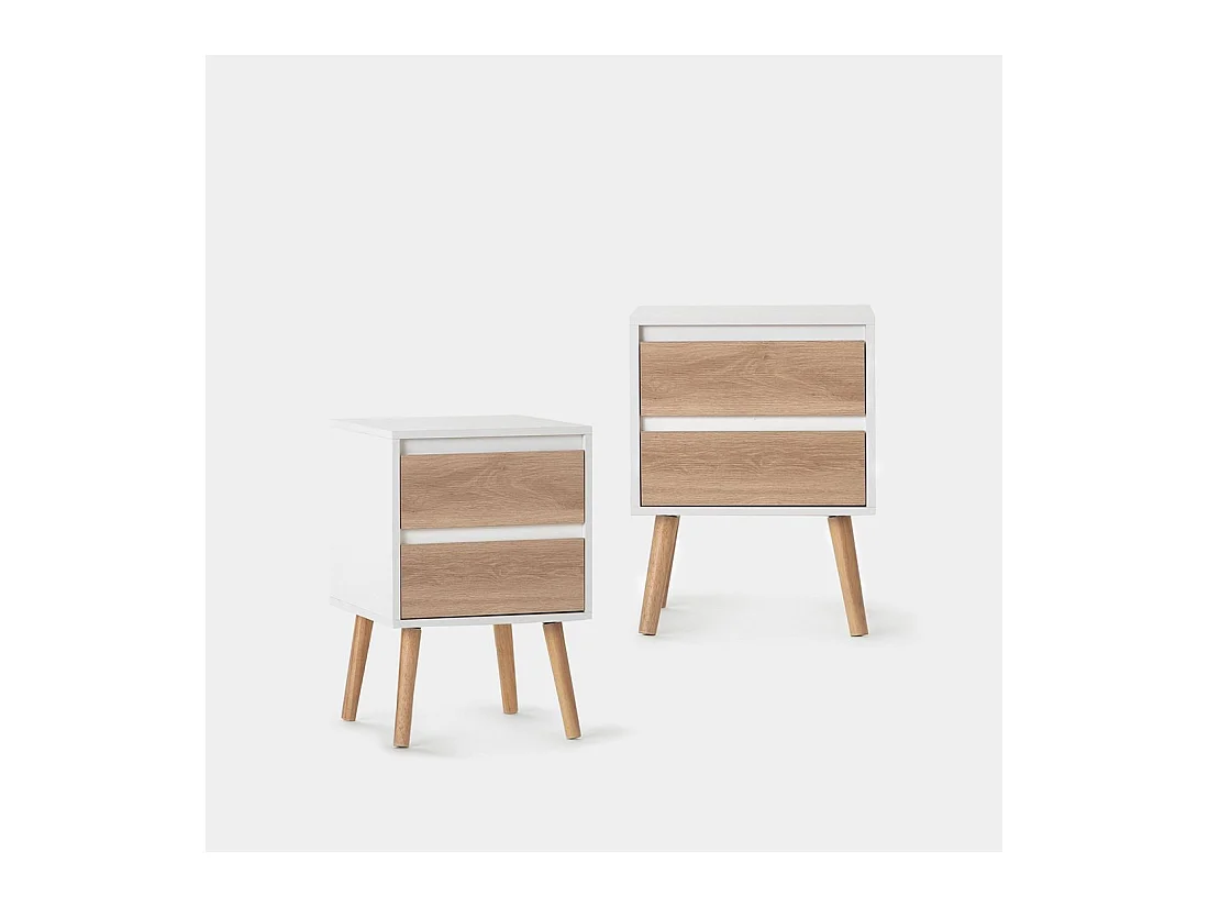 Table de chevet 2 tiroirs en laqué blanco-natural 40x59 cm-Kemi