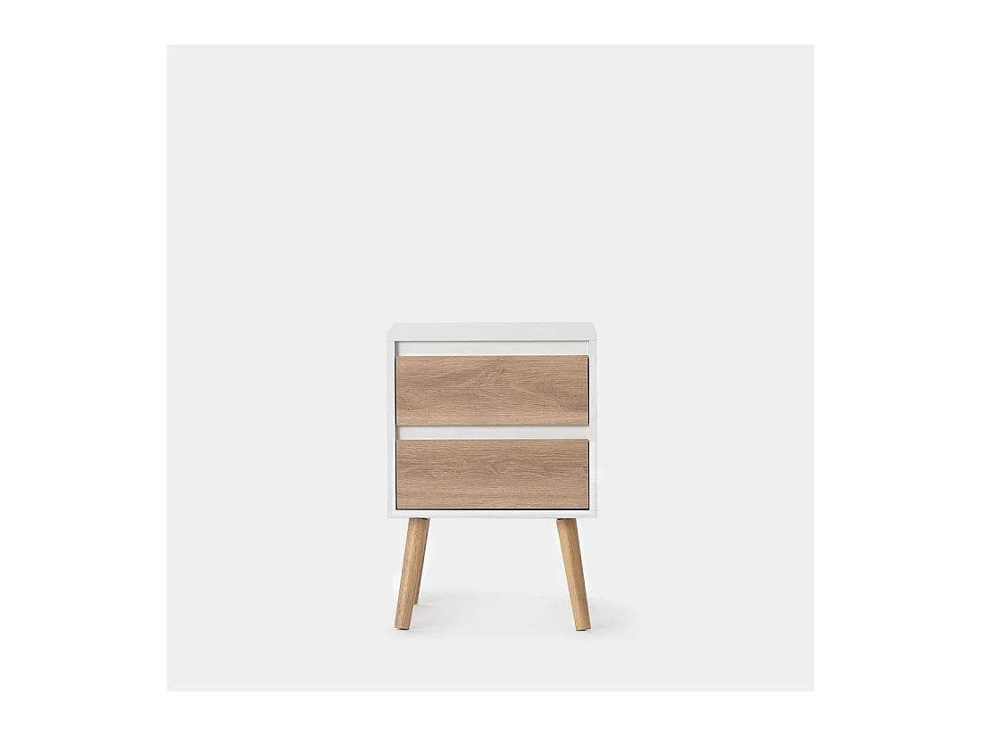 Table de chevet 2 tiroirs en laqué blanco-natural 40x59 cm-Kemi