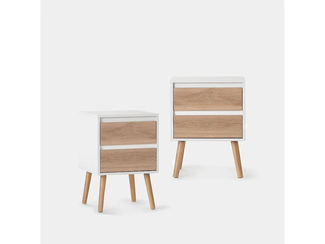 Table de chevet 2 tiroirs en laqué blanc naturel 40x59 cm-Kemi