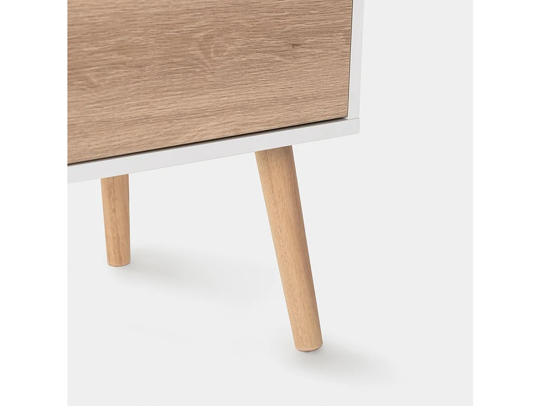 Table de chevet 2 tiroirs en laqué blanc naturel 40x59 cm-Kemi