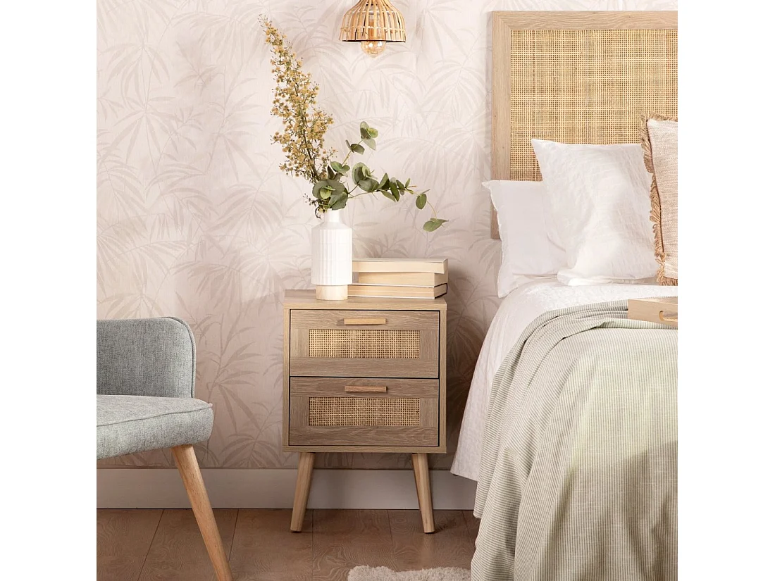 Table de chevet 1 tiroir en rotin naturel 40x56 cm-Tahiti