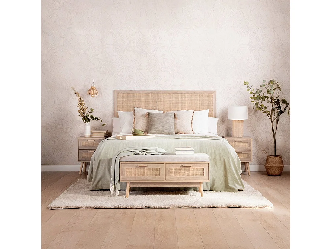 Table de chevet 1 tiroir en rotin naturel 40x56 cm-Tahiti