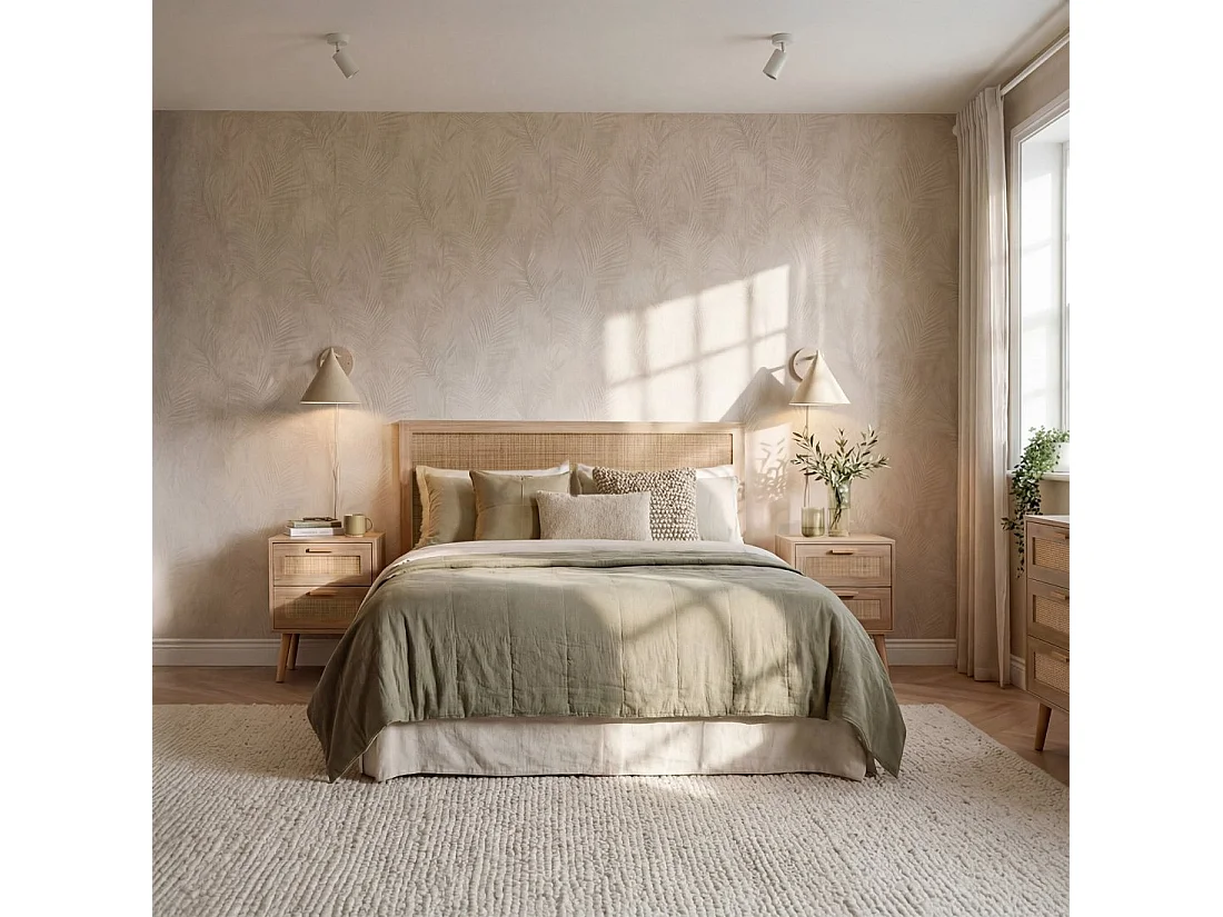 Table de chevet 2 tiroirs en rotin naturel 40x56 cm-Tahiti