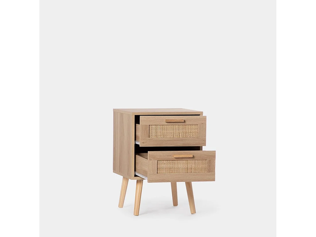 Table de chevet 2 tiroirs en rotin naturel 40x56 cm-Tahiti