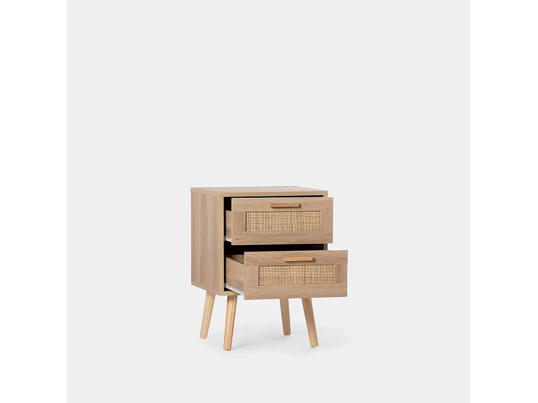 Table de chevet 2 tiroirs en rotin naturel 40x56 cm-Tahiti