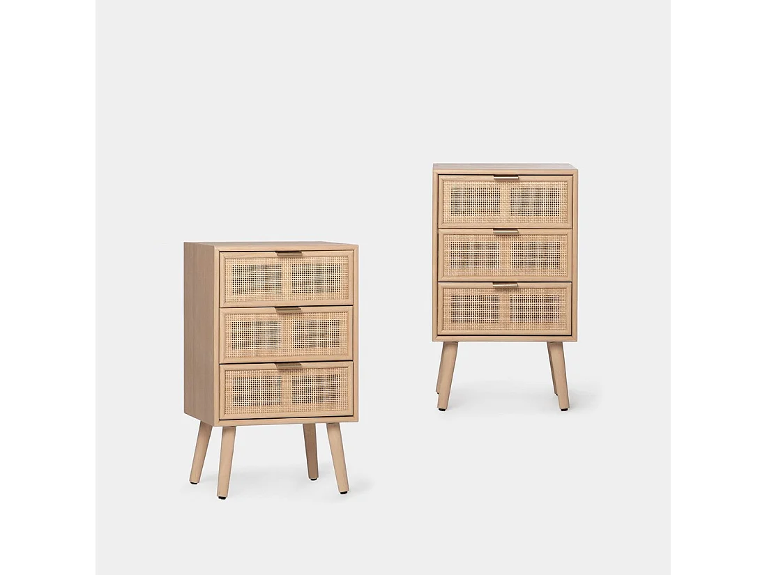 Table de chevet 3 tiroirs en rotin naturel 42x71 cm-Alis