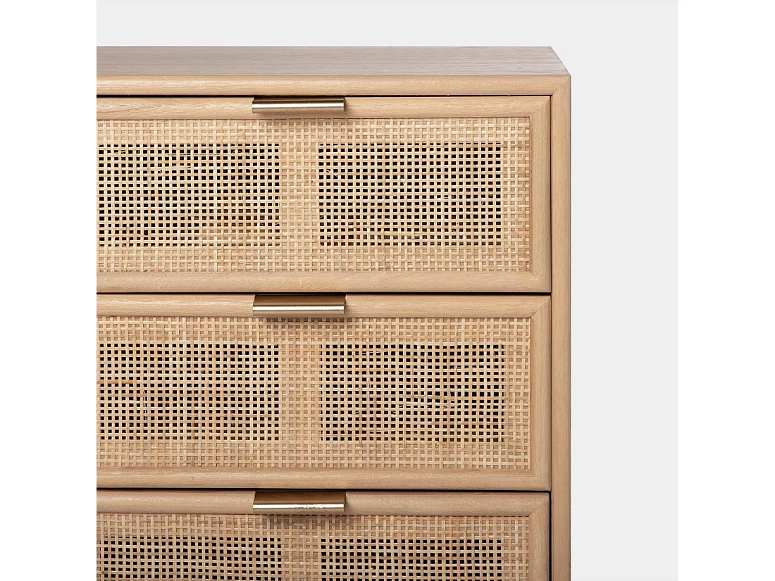 Table de chevet 3 tiroirs en rotin naturel 42x71 cm-Alis