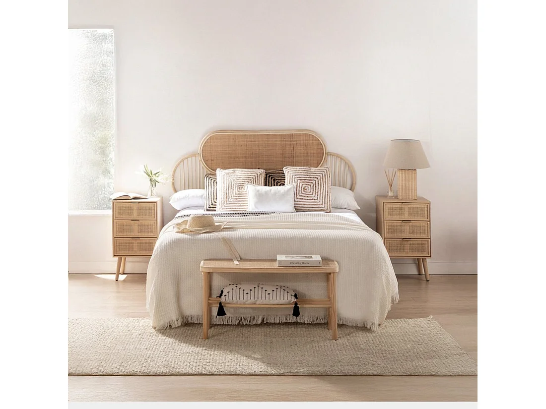 Table de chevet 3 tiroirs en rotin naturel 42x71 cm-Alis