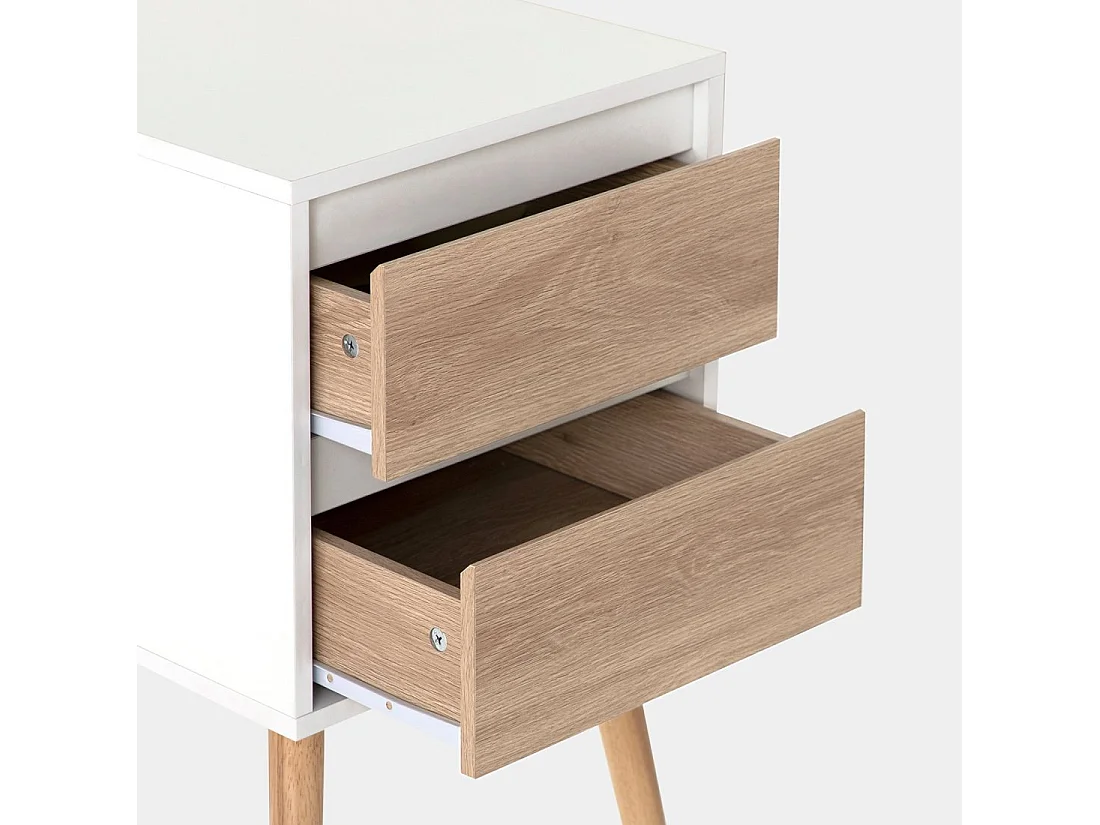 Table de chevet 2 tiroirs en laqué blanco-natural 40x59 cm-Kemi