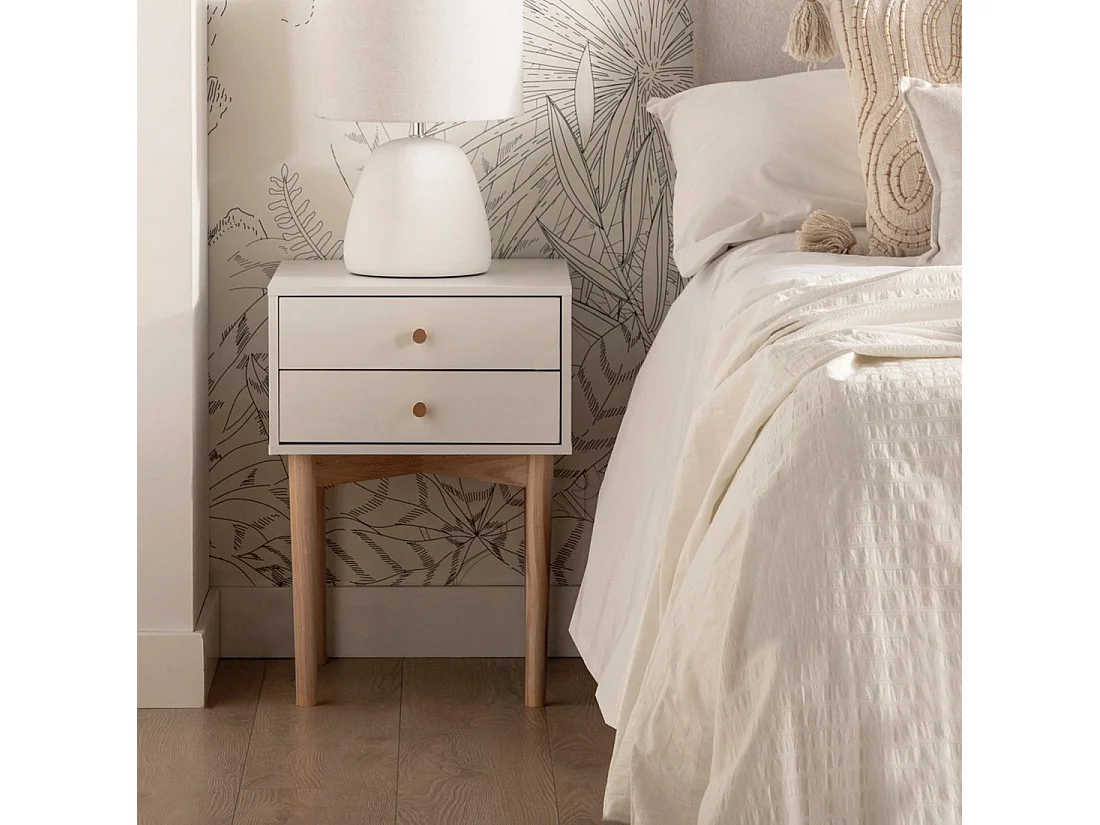 Table de chevet 2 tiroirs en laqué blanc 40x56.5 cm-Vichy