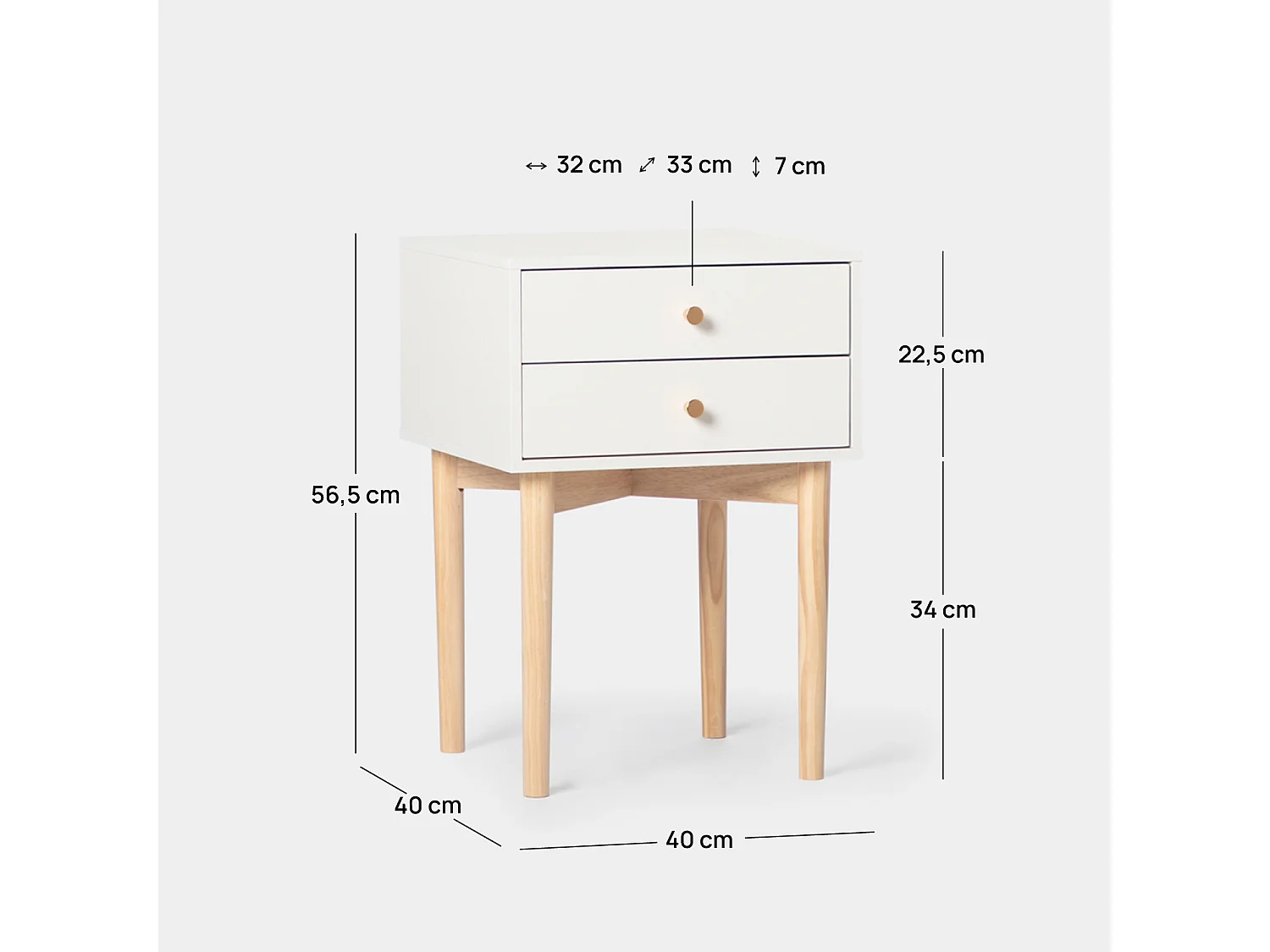 Table de chevet 2 tiroirs en laqué blanc 40x56.5 cm-Vichy