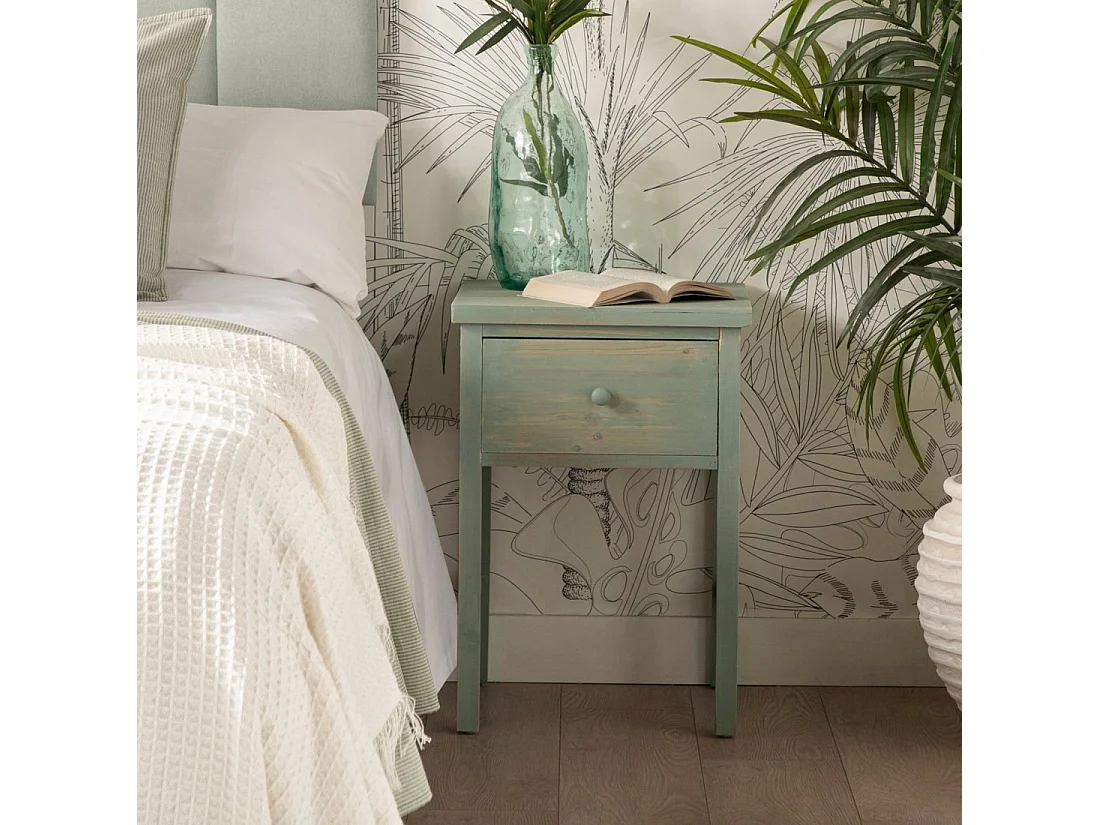 Mesita de noche 1 cajón de Lacado Verde 60 x 42- Folk