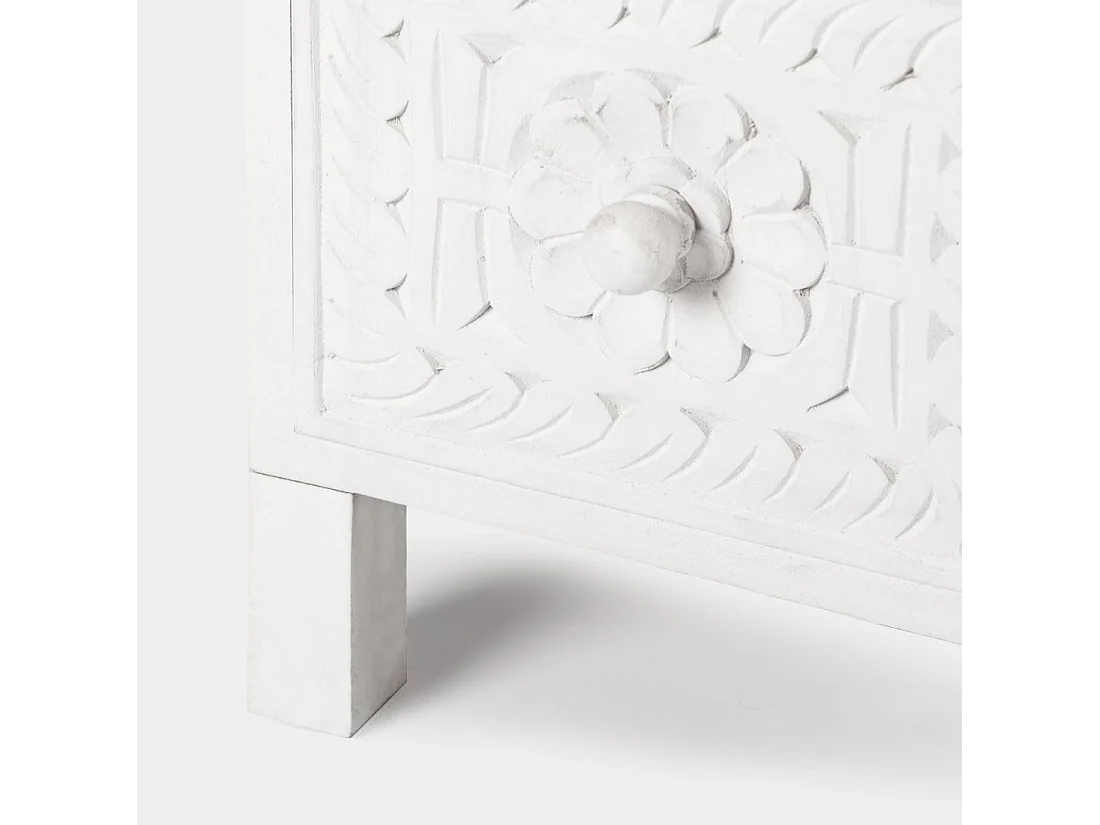 Table de chevet 3 tiroirs en bois blanc décapé 26x70 cm-Iraya