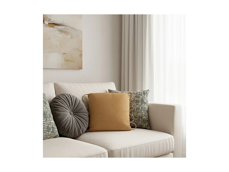 Coussin en fibre naturelle moutarde 45x45 cm-Kymo