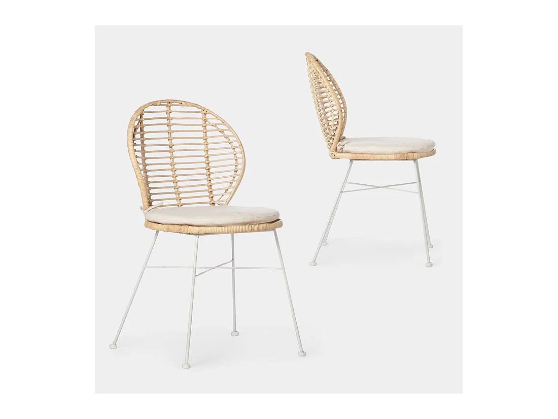 Chaise d'extérieur en fibre naturelle blanc 51x89 cm-Kala