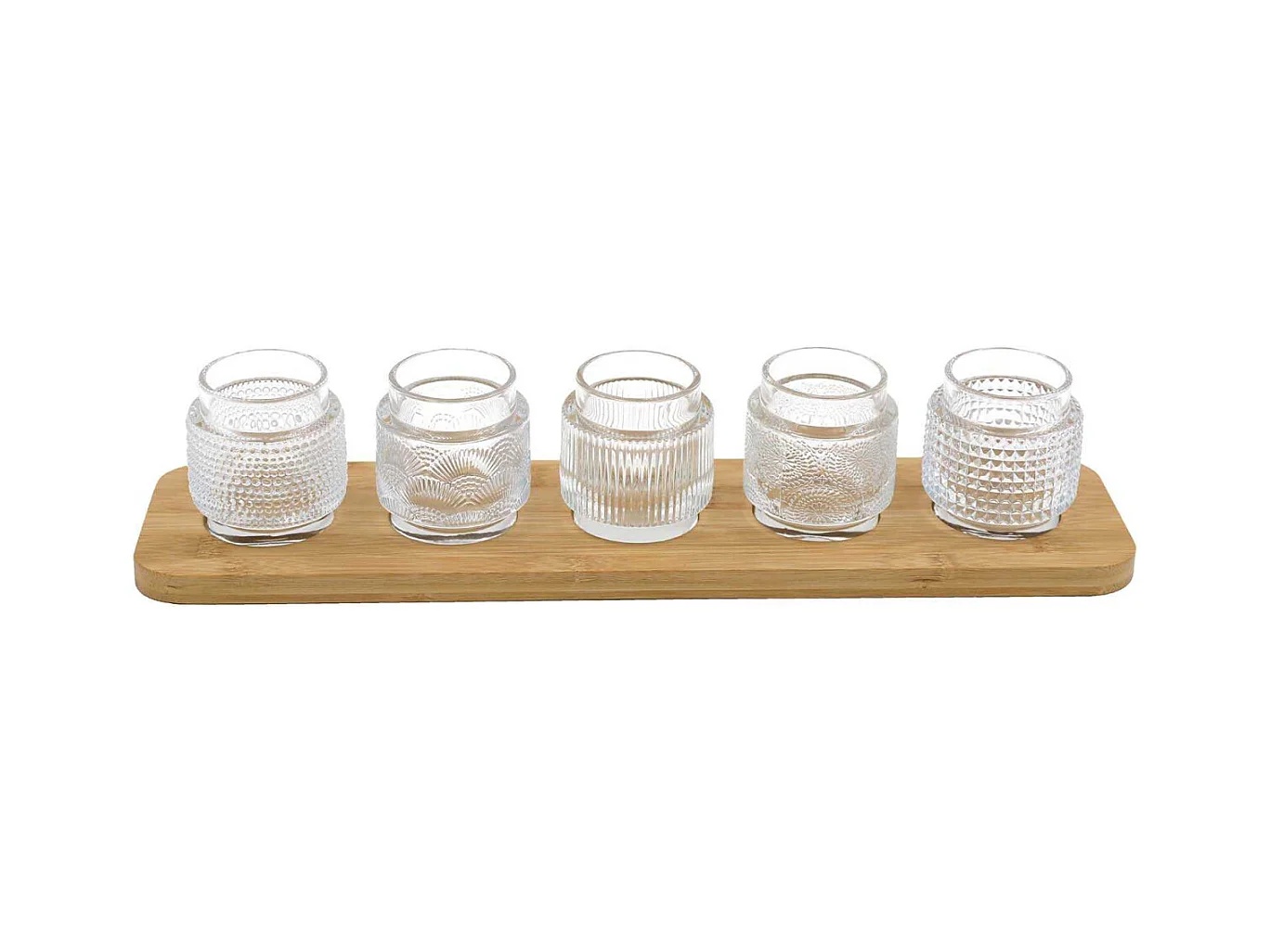 Bougeoirs en verre avec support en bambou
