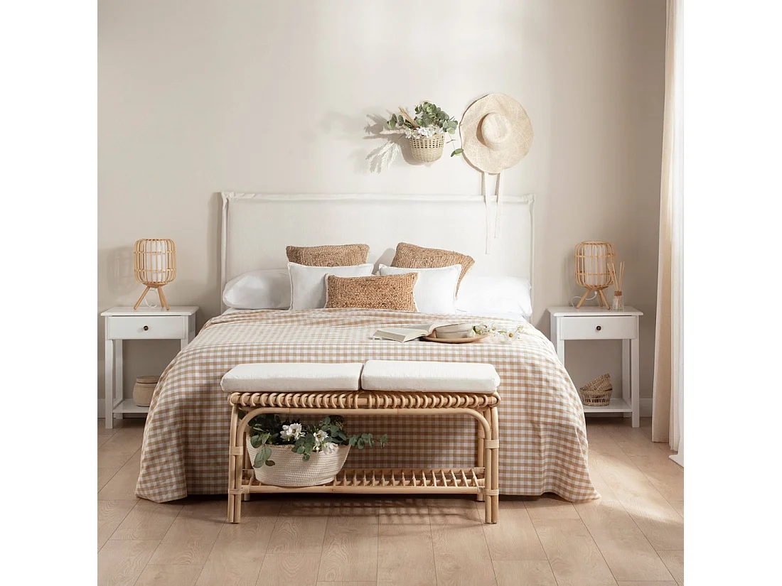 Tête de lit double en tissu beige 170x105 cm-Louise