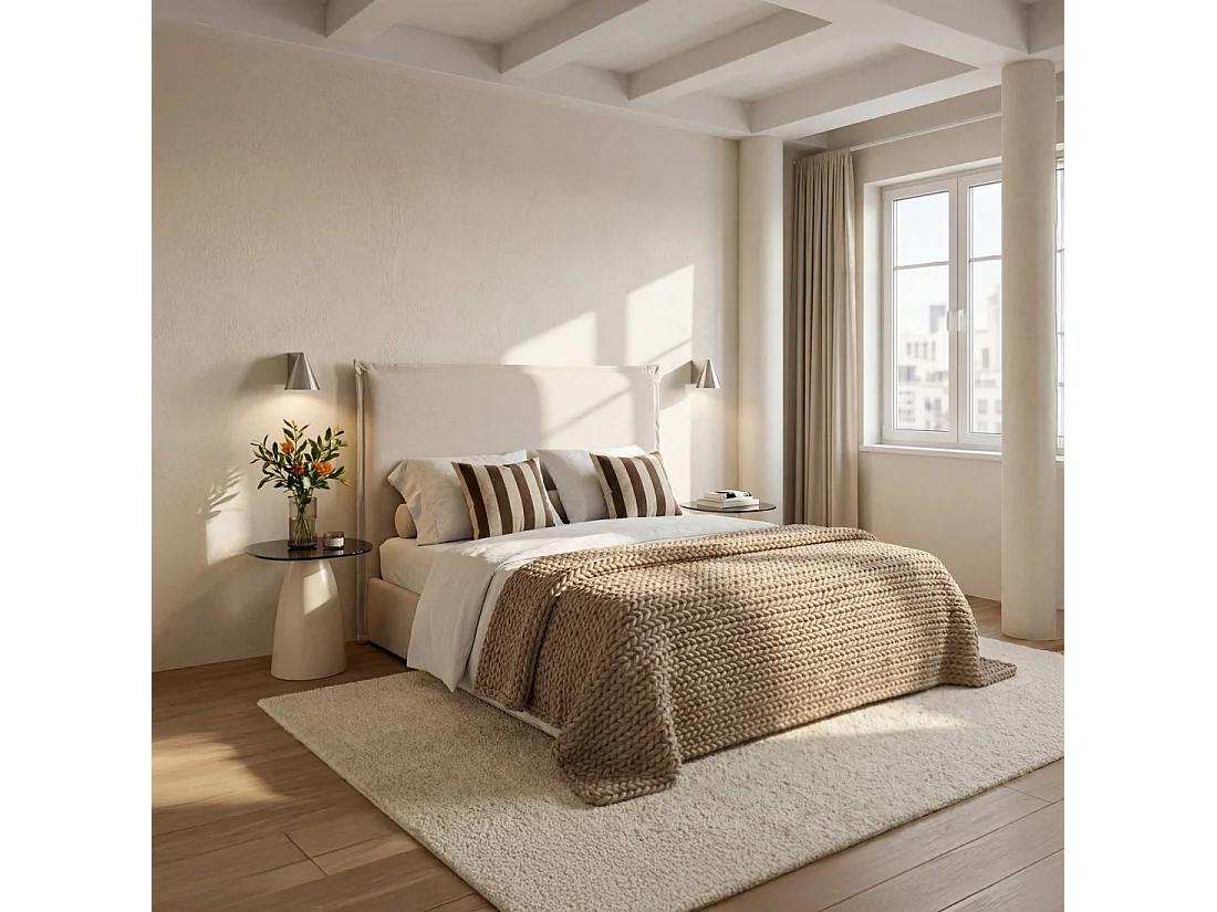 Tête de lit double en tissu beige 170x105 cm-Louise