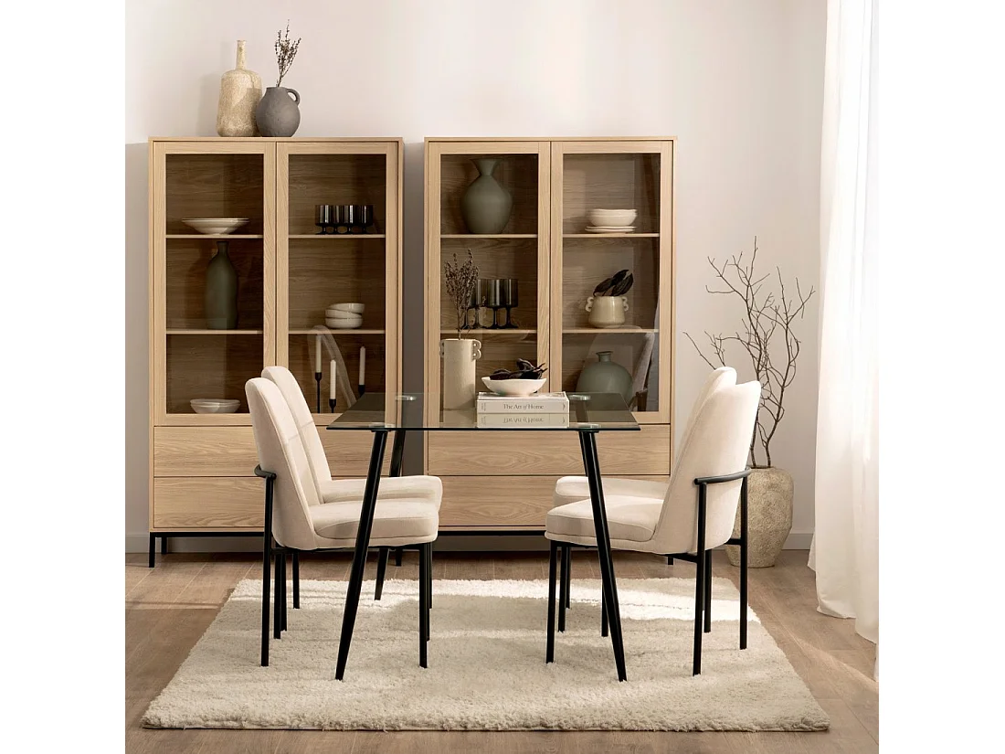 Chaise de salle à manger en tissu beige 46x87 cm-Leila