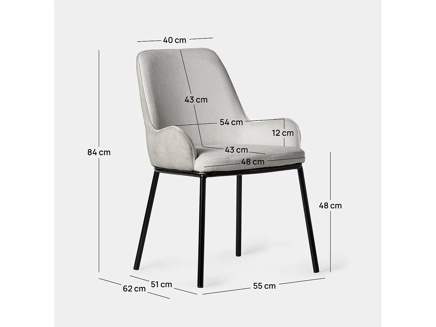 Chaise de salle à manger en tissu gris 55x84 cm-Dama